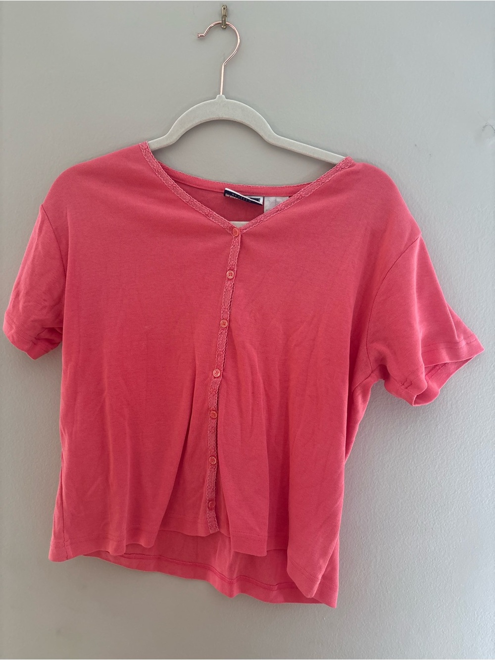 Women's Coral Button-Down Short Sleeve Top